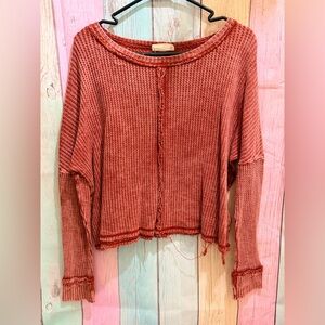 Zenana Outfitters Brick Red Waffle Knit Sweater